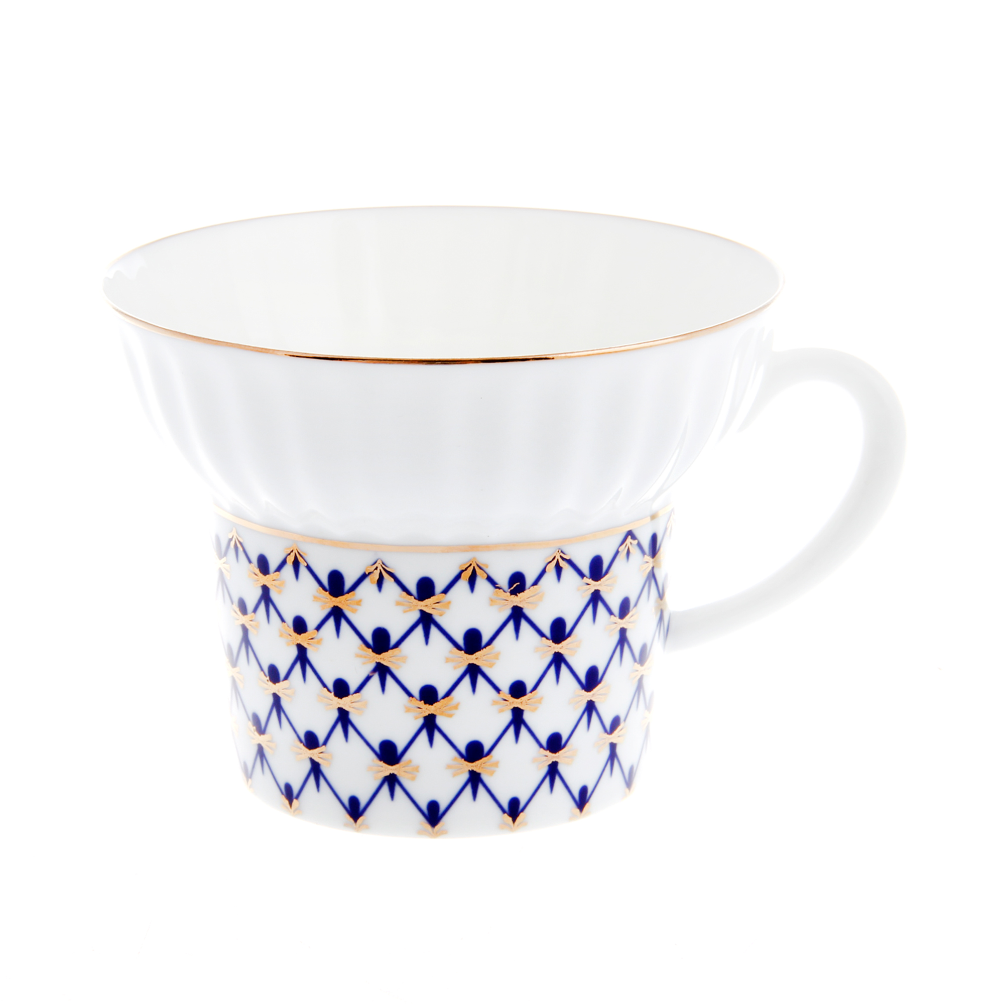 фото Чашка с блюдцем лфз чайная, форма волна - кобальтовая сетка