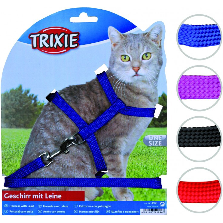 Шлейка и поводок для кошек TRIXIE Cat Harness 35-45 см В ассортименте, цвет черный, размер для средних пород - фото 1