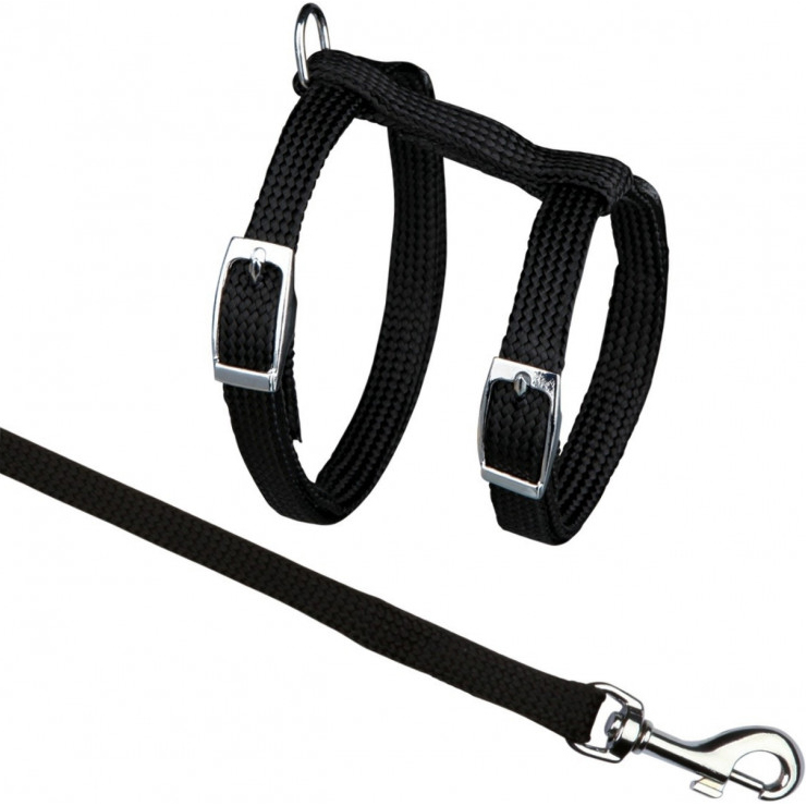 Шлейка и поводок для кошек TRIXIE Cat Harness 35-45 см В ассортименте, цвет черный, размер для средних пород - фото 2