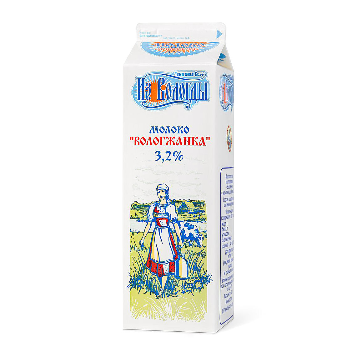 Молоко пастеризованное Вологодский молочный комбинат Вологжанка 3,2%, 1000 г