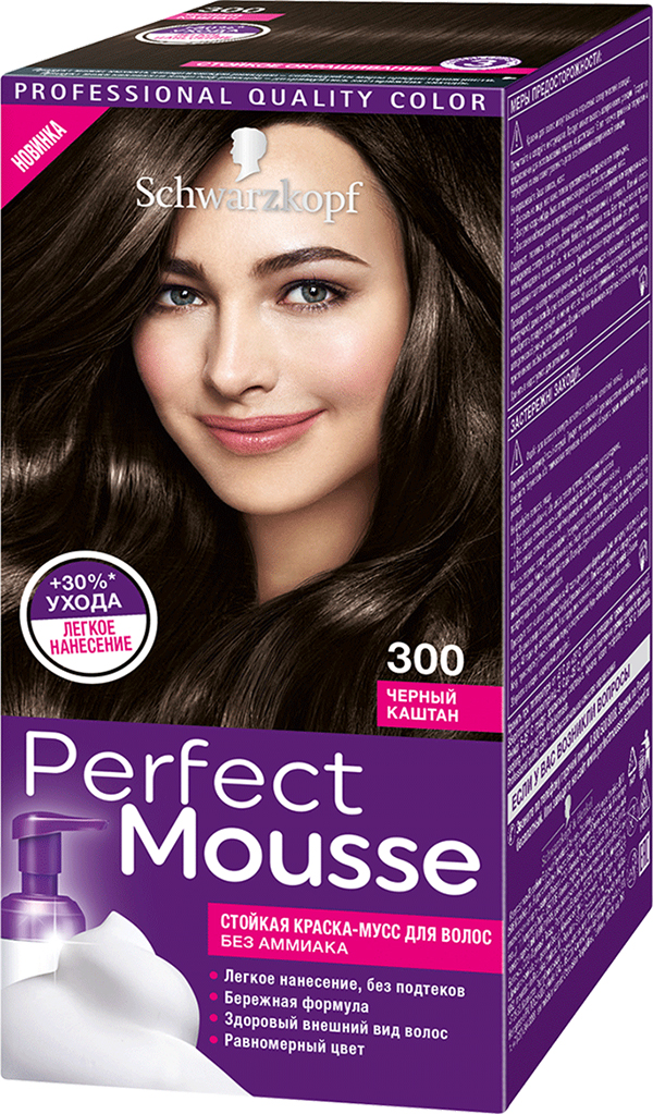 фото Краска-мусс для волос schwarzkopf perfect mousse 300 черный каштан