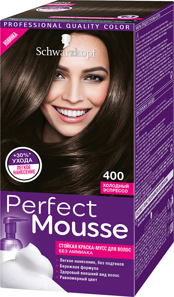 фото Краска-мусс для волос schwarzkopf perfect mousse 400 холодный эспрессо