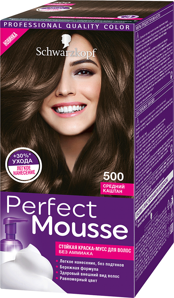 фото Краска-мусс для волос schwarzkopf perfect mousse 500 средний каштан