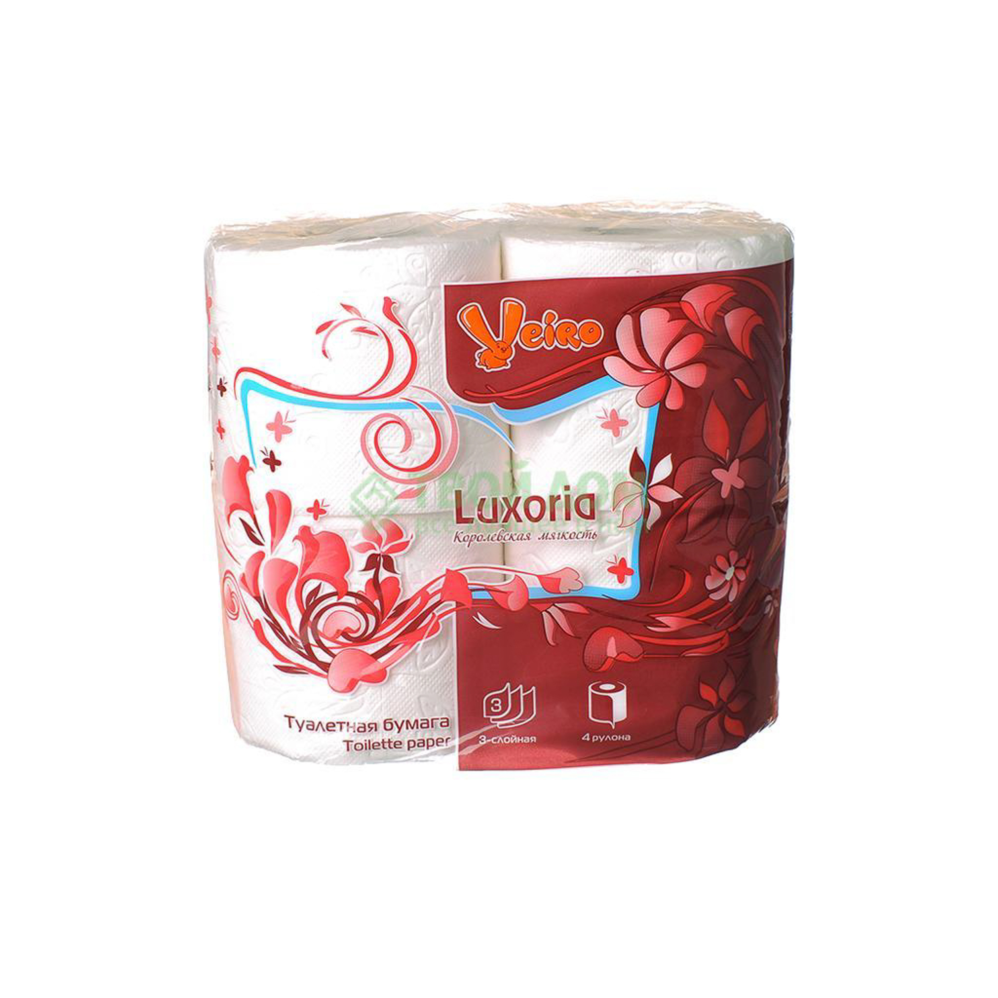 Туалетная бумага Linia Veiro  Luxuoria 4 рулона 3 слоя, цвет красно-белый - фото 1