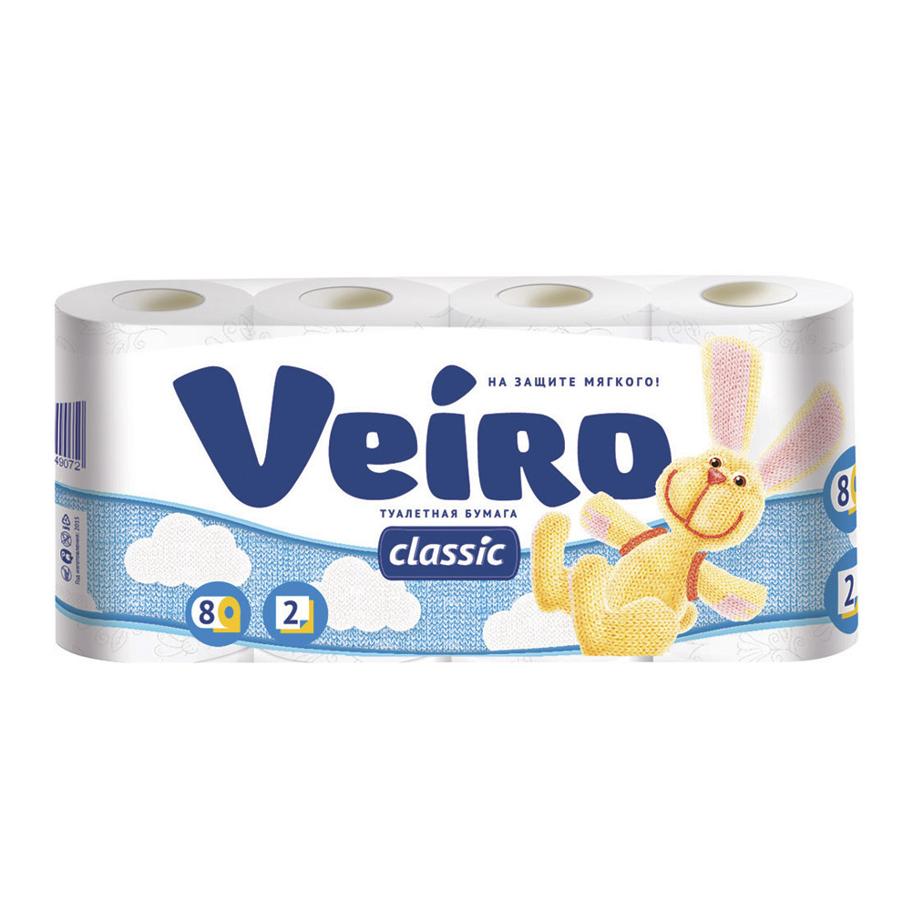 Бумага туалетная Veiro Classic 2-слойная 8 рулонов, цвет белый - фото 1