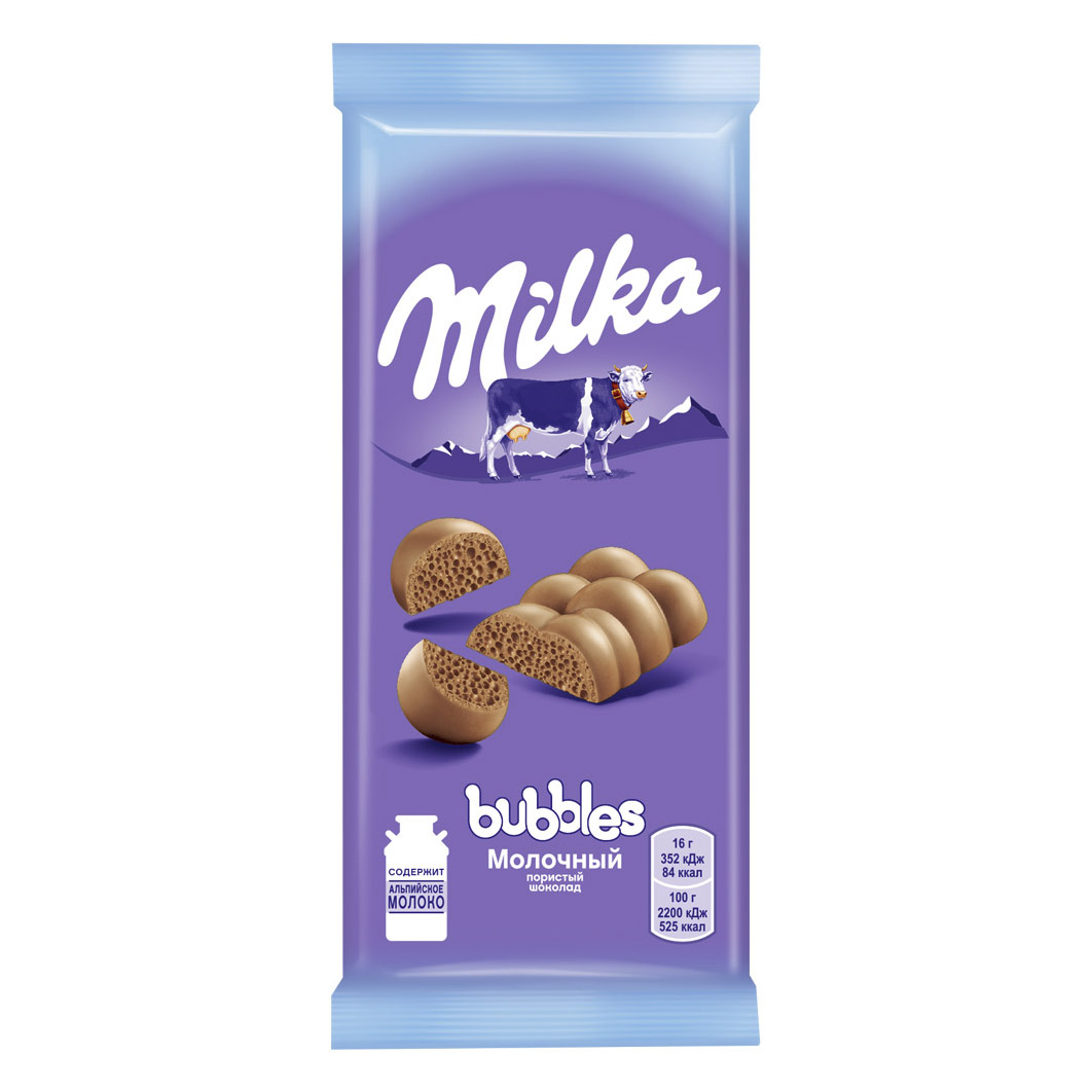 Шоколад Milka Bubbles молочный пористый 80 г шоколад milka молочный пористый с кокосовой начинкой 97 г
