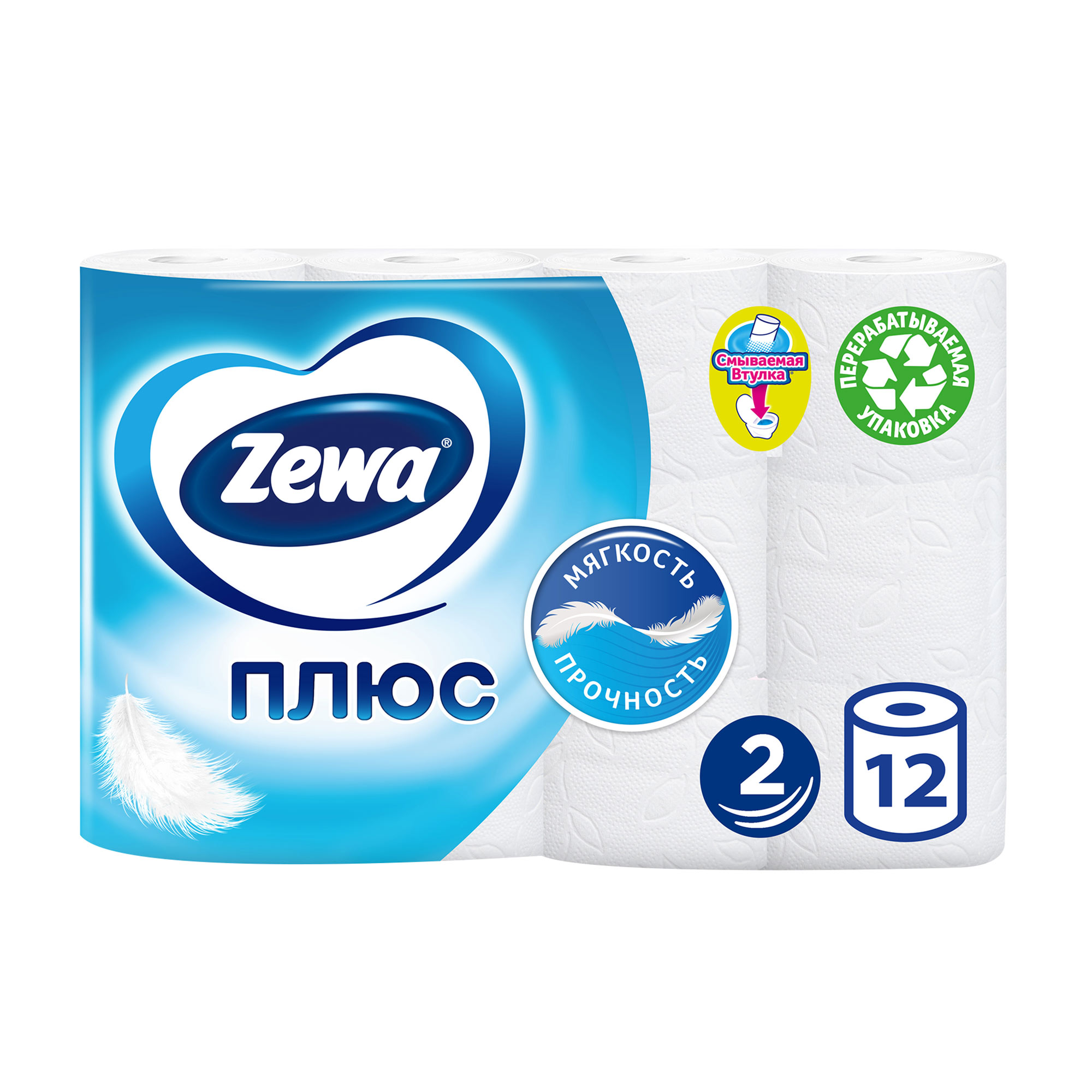 Туалетная бумага Zewa Плюс Белая, 2 слоя, 12 рулонов, цвет белый - фото 1
