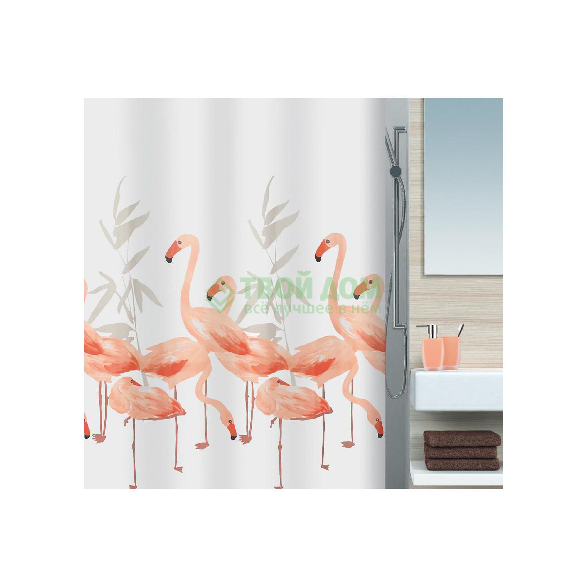 фото Штора для ванной комнаты spirella flamingo 1016355