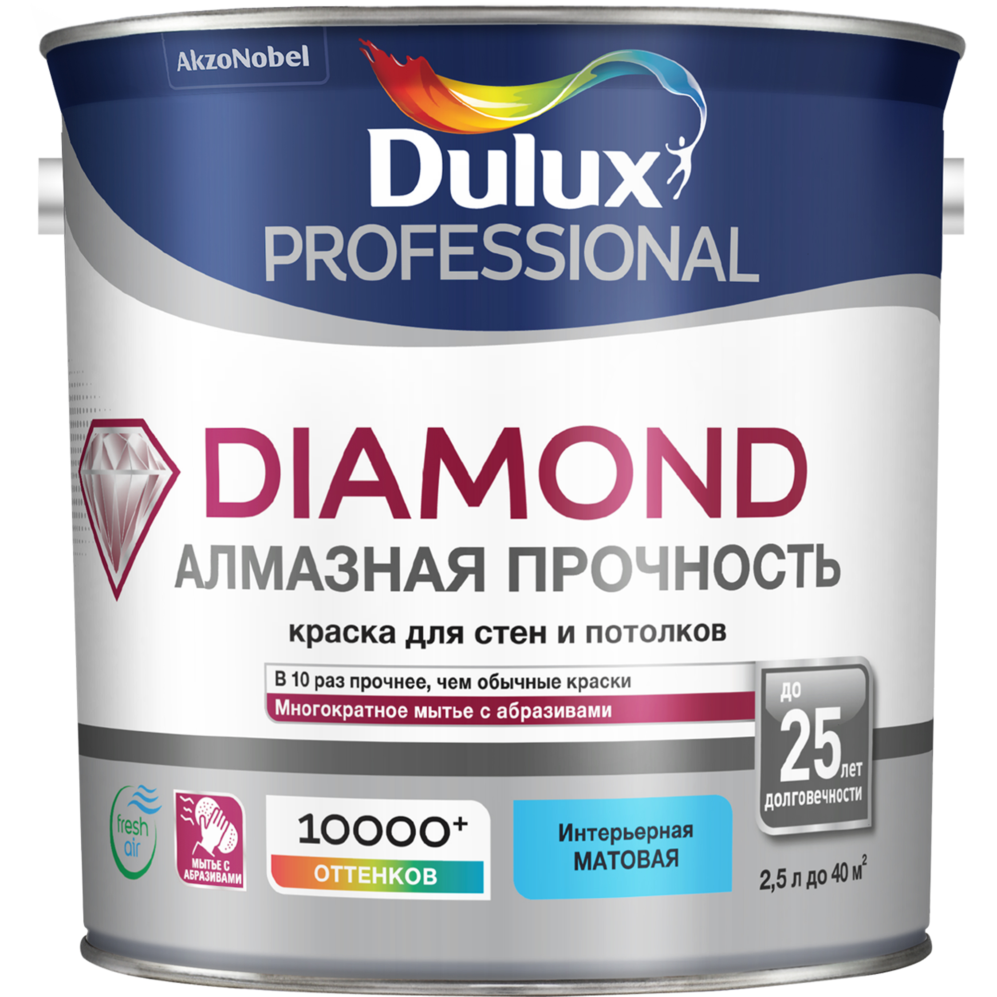 фото Краска для стен и потолков dulux diamond мatt bс матовaя 2.25л