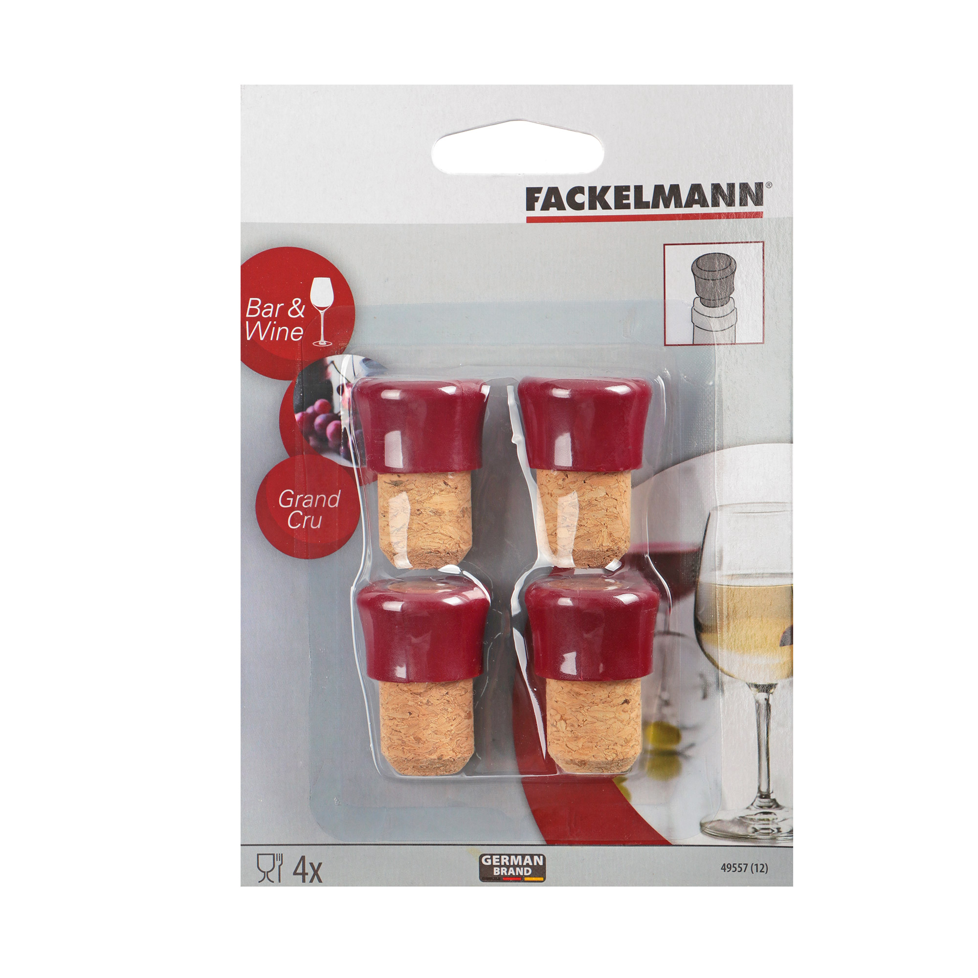 Пробки для бутылок Fackelmann 4 шт, цвет бордовый - фото 1