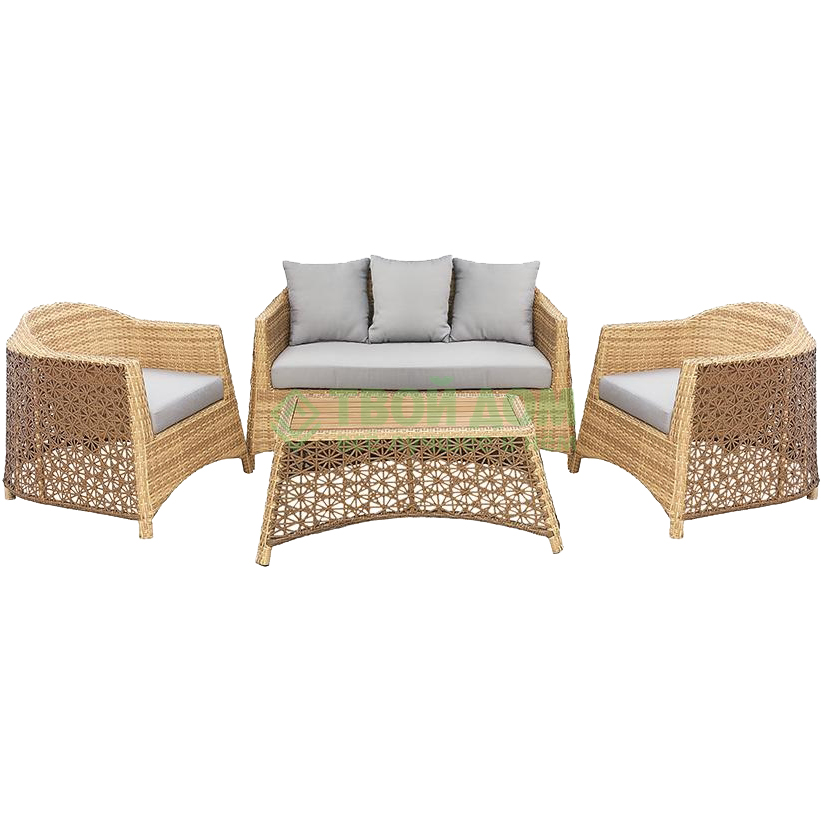 

Комплект Higold Стол+Диван+2 Кресла с подушками, Светло-коричневый