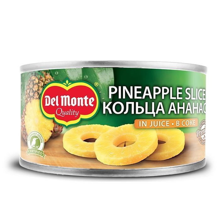 фото Фруктовые консервы del monte ананасы кольца в соке 220 г