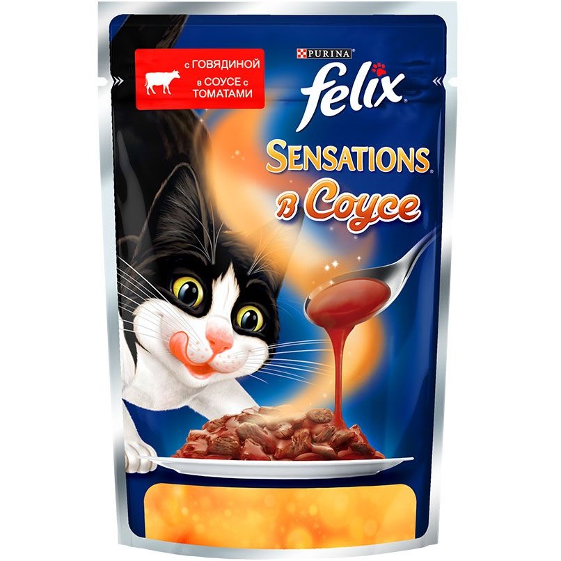 фото Корм для кошек purina felix sensations говядина и томаты 85 г