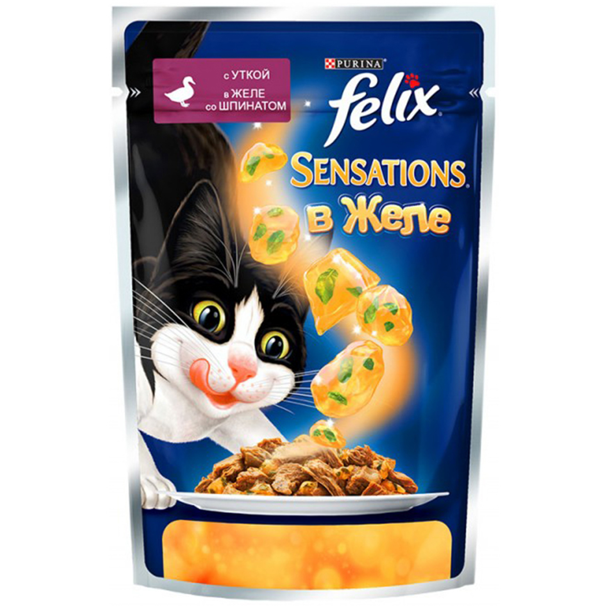 фото Корм для кошек felix sensation утка в желе со шпинатом 85г