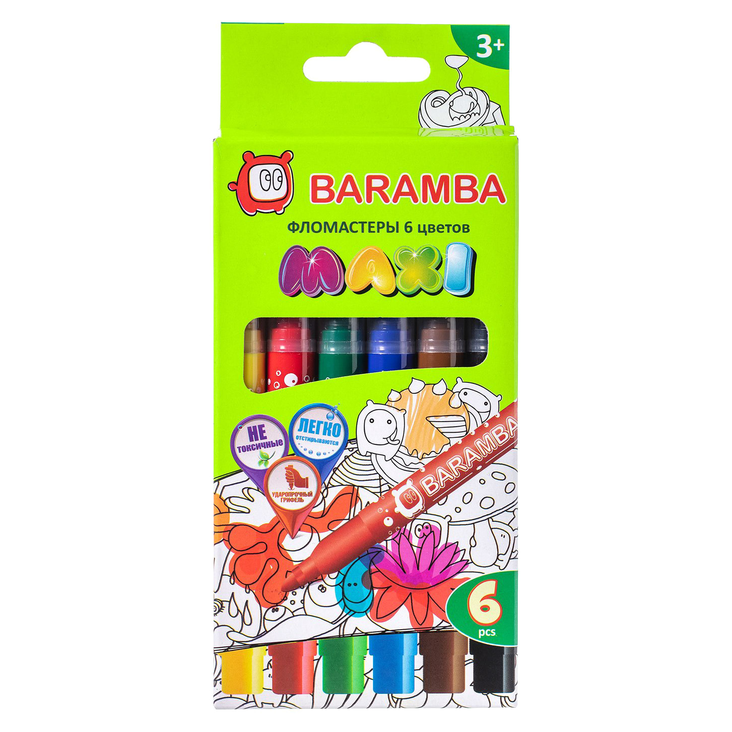 Фломастеры Baramba Maxi на водной основе 6 цветов