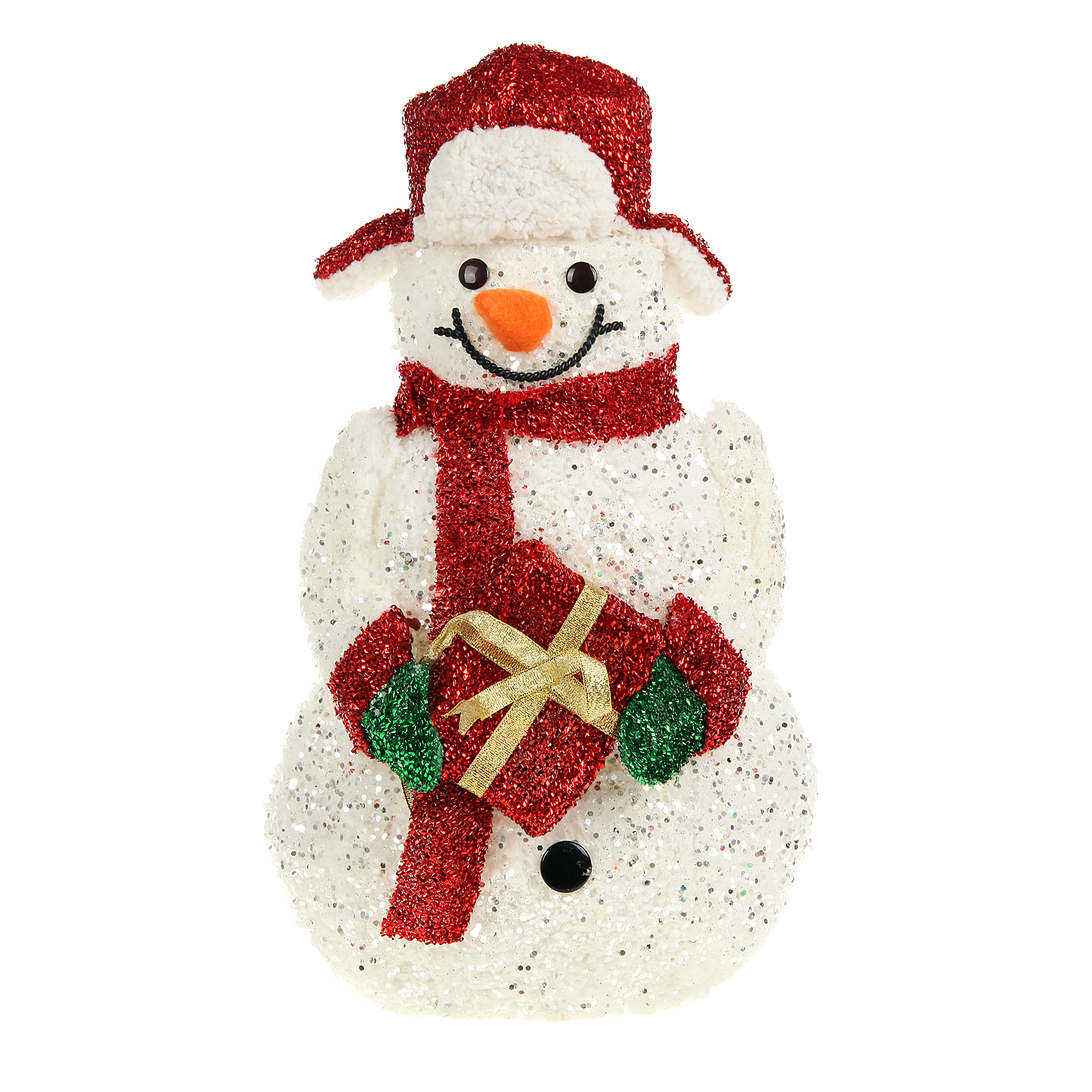 Снеговик из мишуры с подарком в шапке Meizhou 10л, цвет белый
