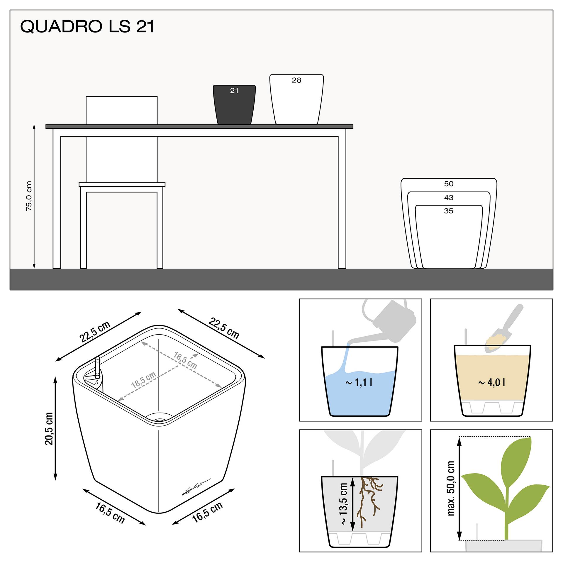 фото Кашпо с автополивом lechuza quadro ls 21 см бордовое