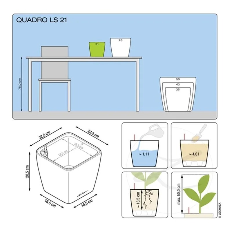 фото Кашпо с автополивом lechuza quadro ls 21 см серо-коричневое