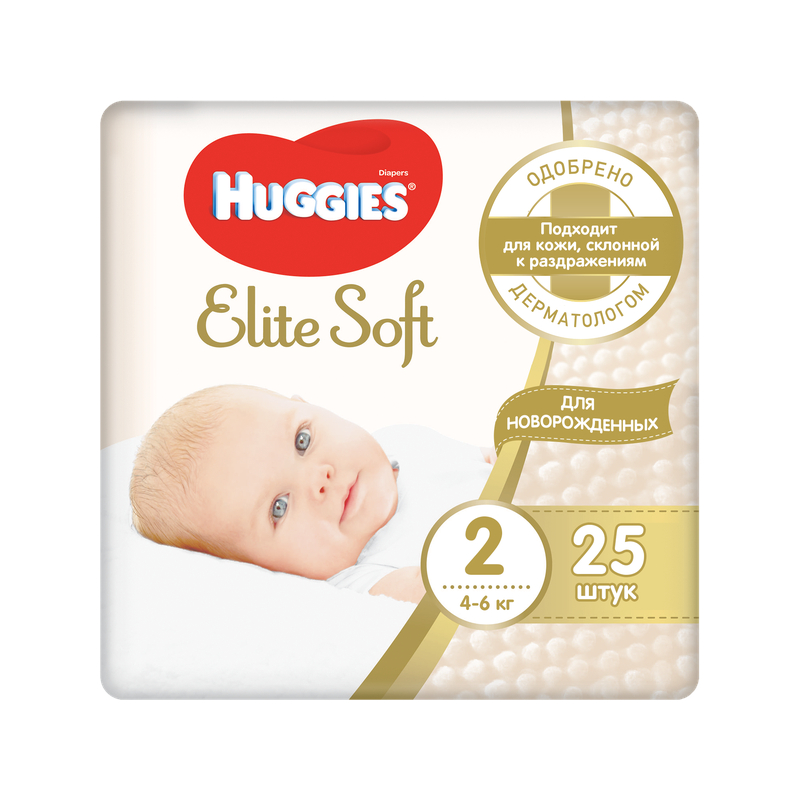 фото Подгузники для новорожденных huggies elite soft 2 (3-6 кг) 27 шт