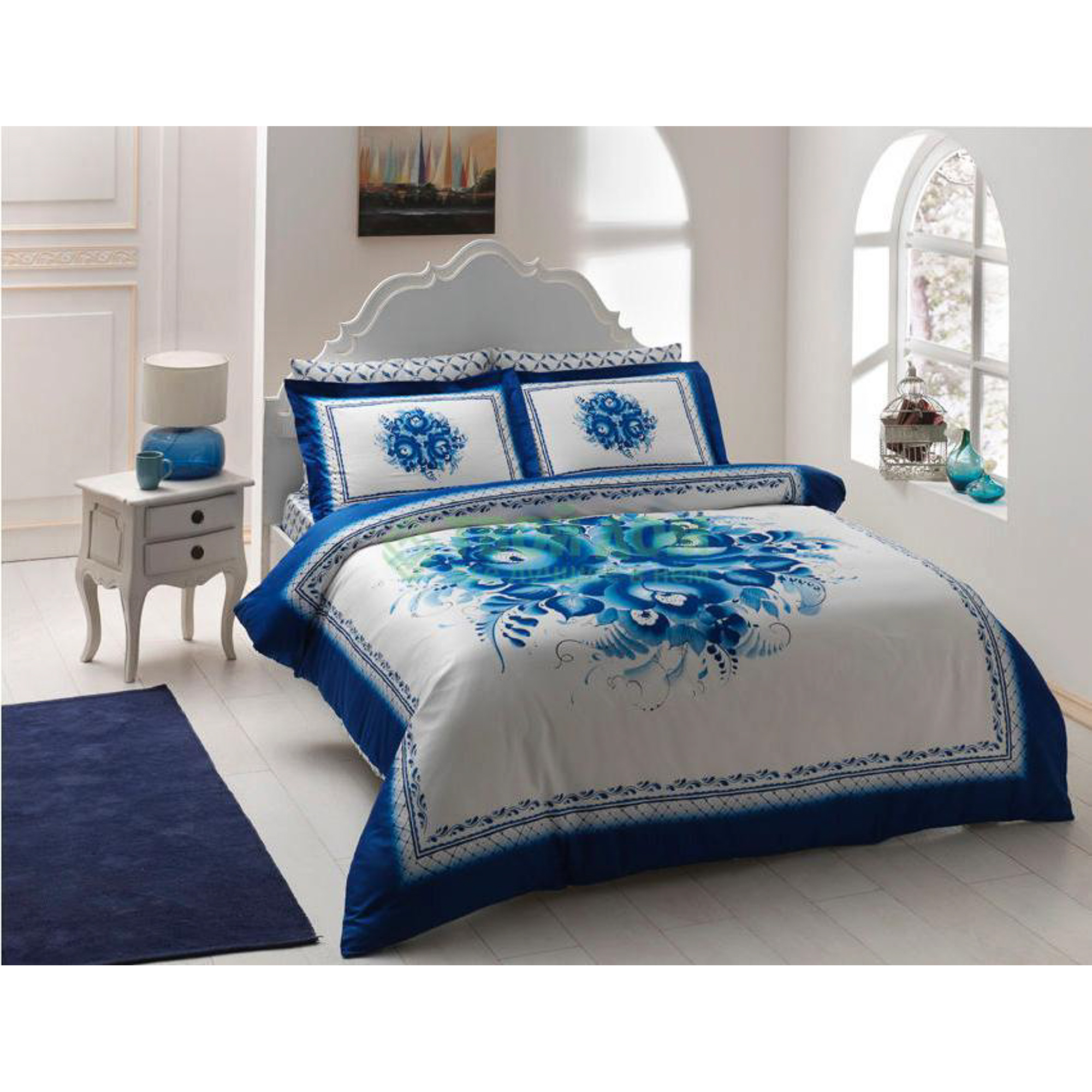 Комплект постельного белья 2-спальный Tac Satin Idilia (4045-60095383), цвет голубой, размер Евро - фото 1
