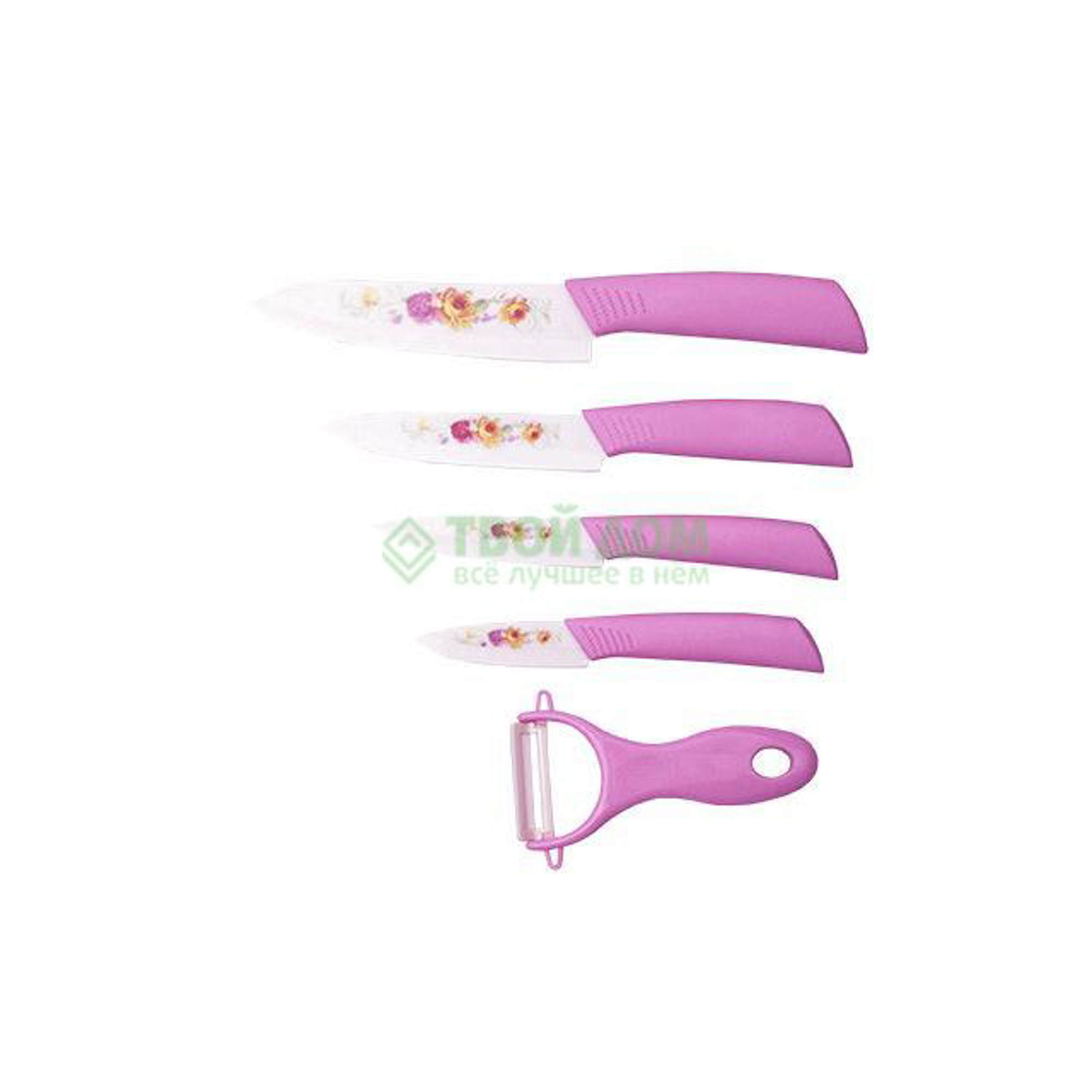 Набор ножей 6 пр. Ritmo с овощечисткой (KN-2671.6), цвет розовый - фото 1