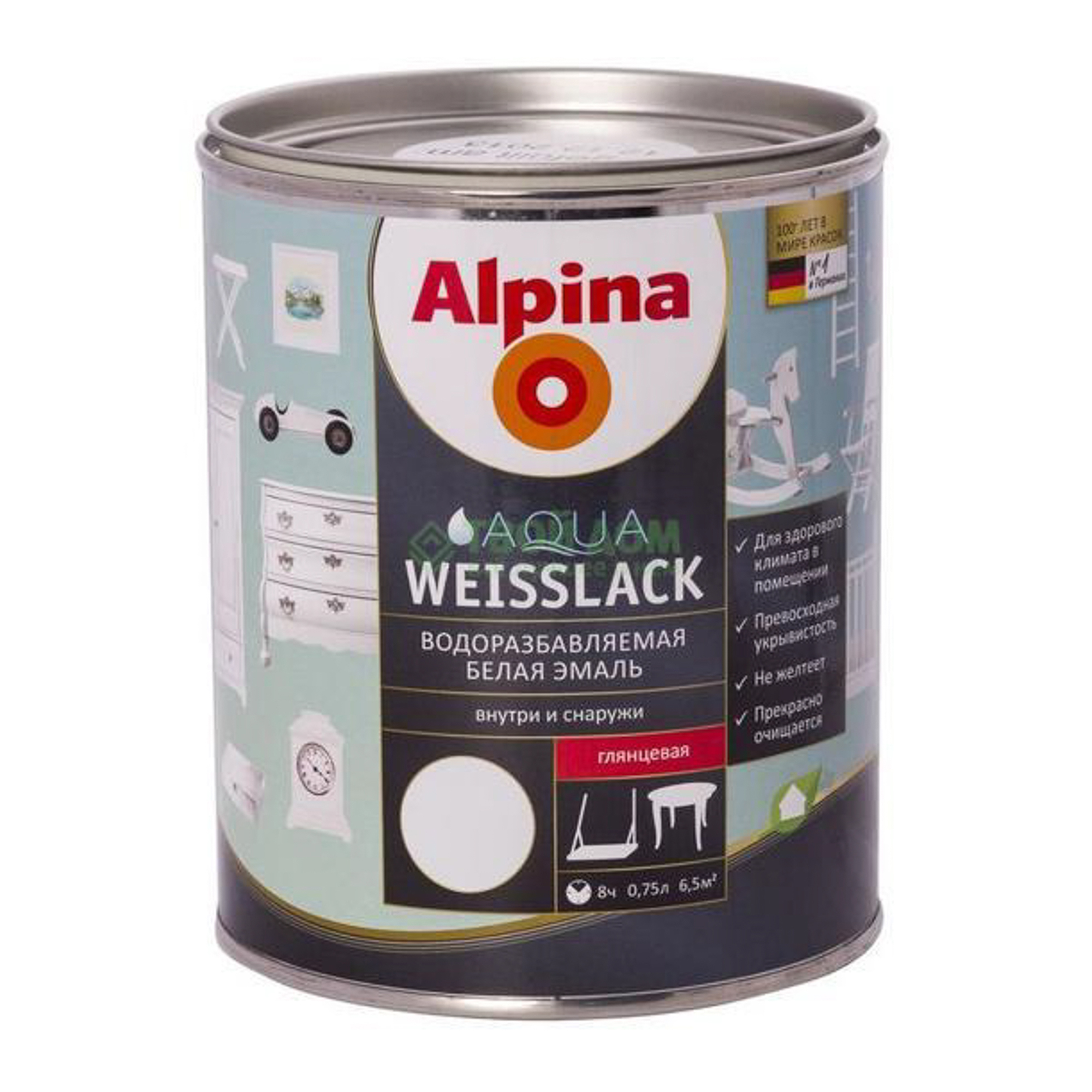 

Эмаль Alpina Weisslack gl ru 750 ml (537739), Белый