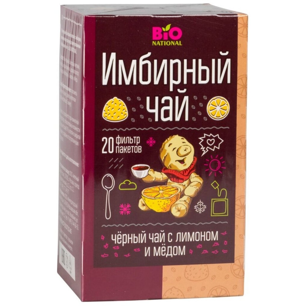 Чай черный Bionational Имбирный с лимоном и медом, 20х2 г