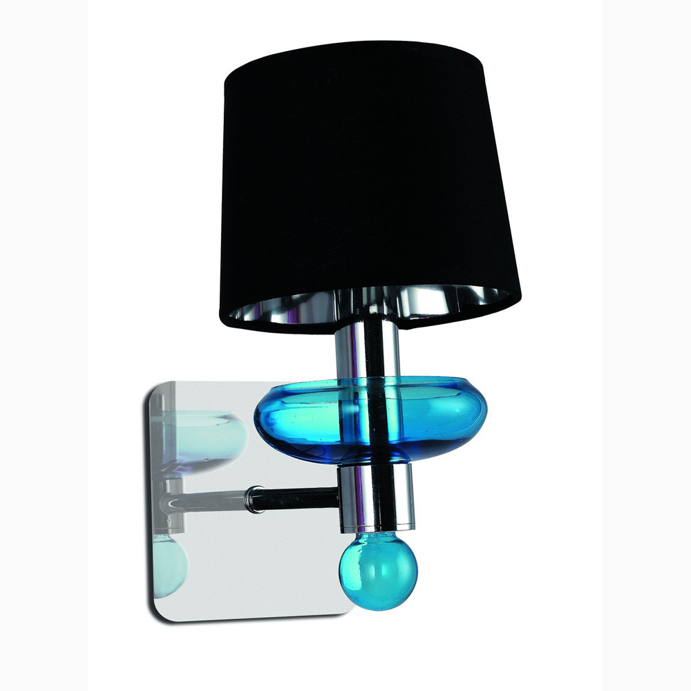 Светильник настенный Divinare 1155/01 AP-1, цвет хром черный тканевый абажур хром/синее стекло - фото 1