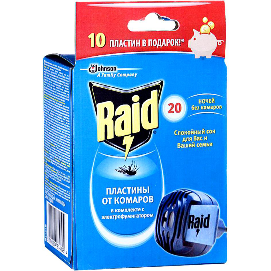 Фумигатор Raid + Пластины Raid От комаров 20 шт