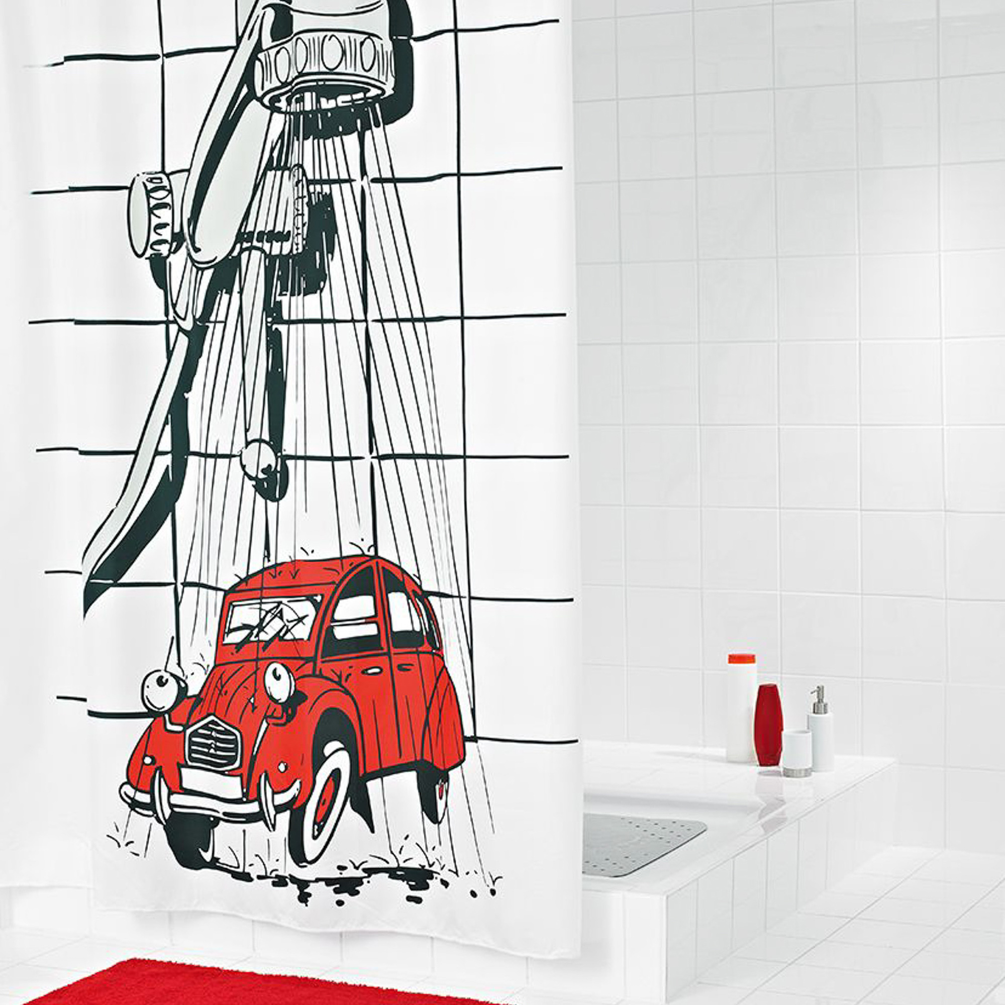 Штора для ванных комнат 2CV красный 180*200 Ridder - фото 1