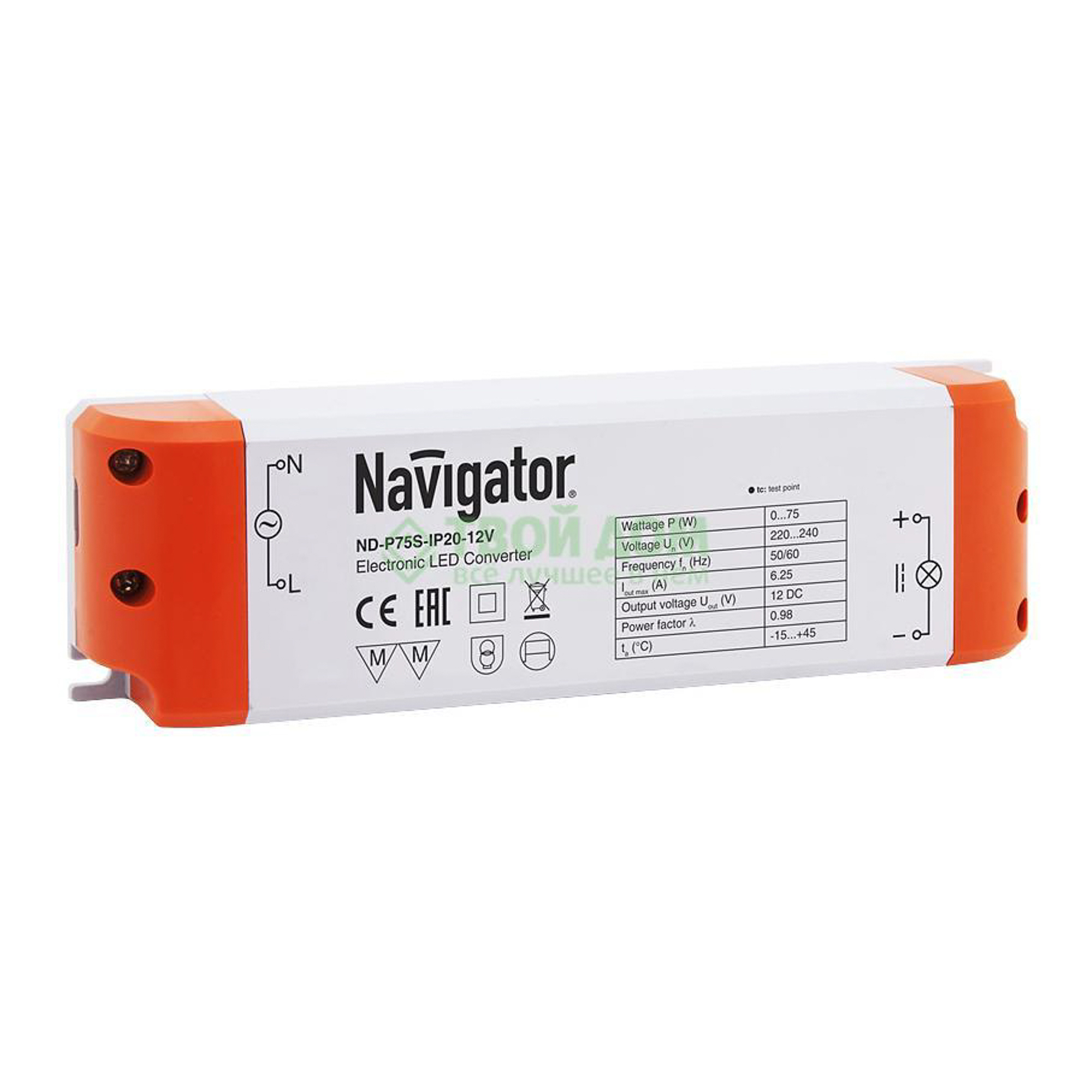 Трансформатор Navigator 94680 SLIM ND-P75S-IP20-12V