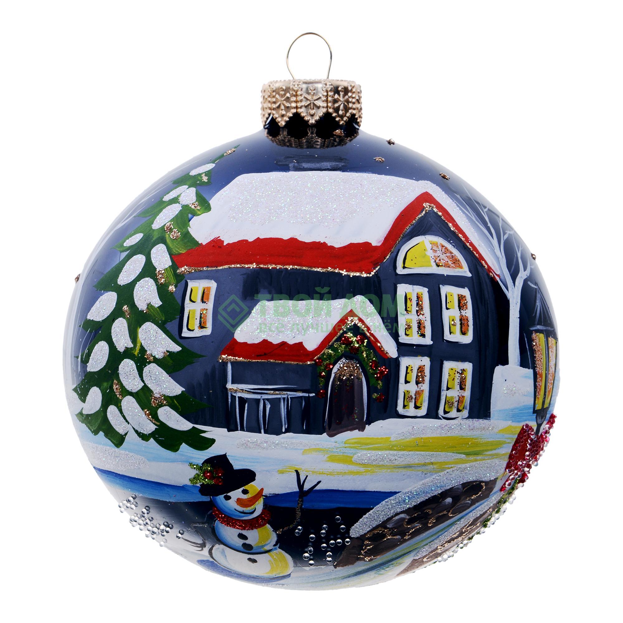 

Шар елочный Irena Дом у реки (40274), Синий с белым