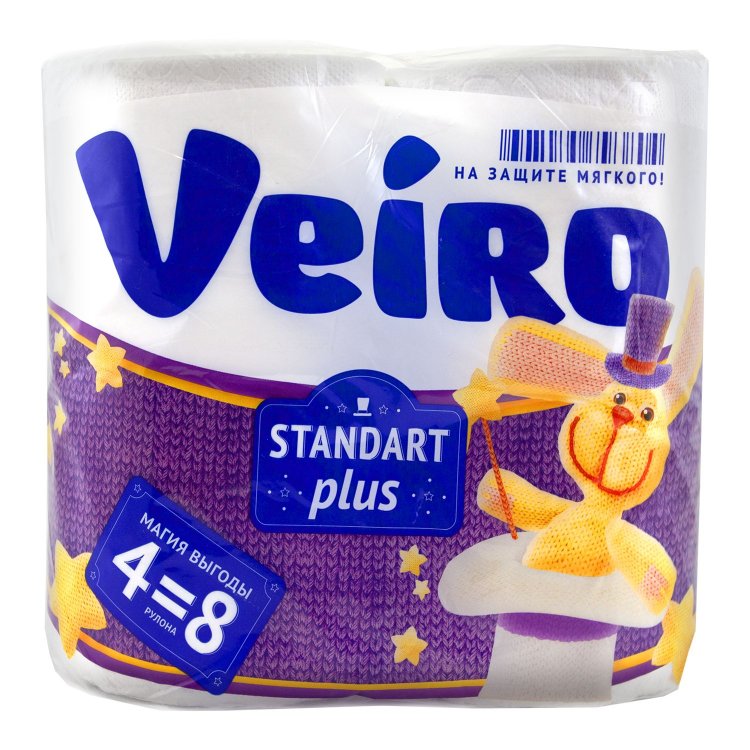 Туалетная бумага двухслойная Veiro Standart Plus 4 рулона, цвет белый - фото 1