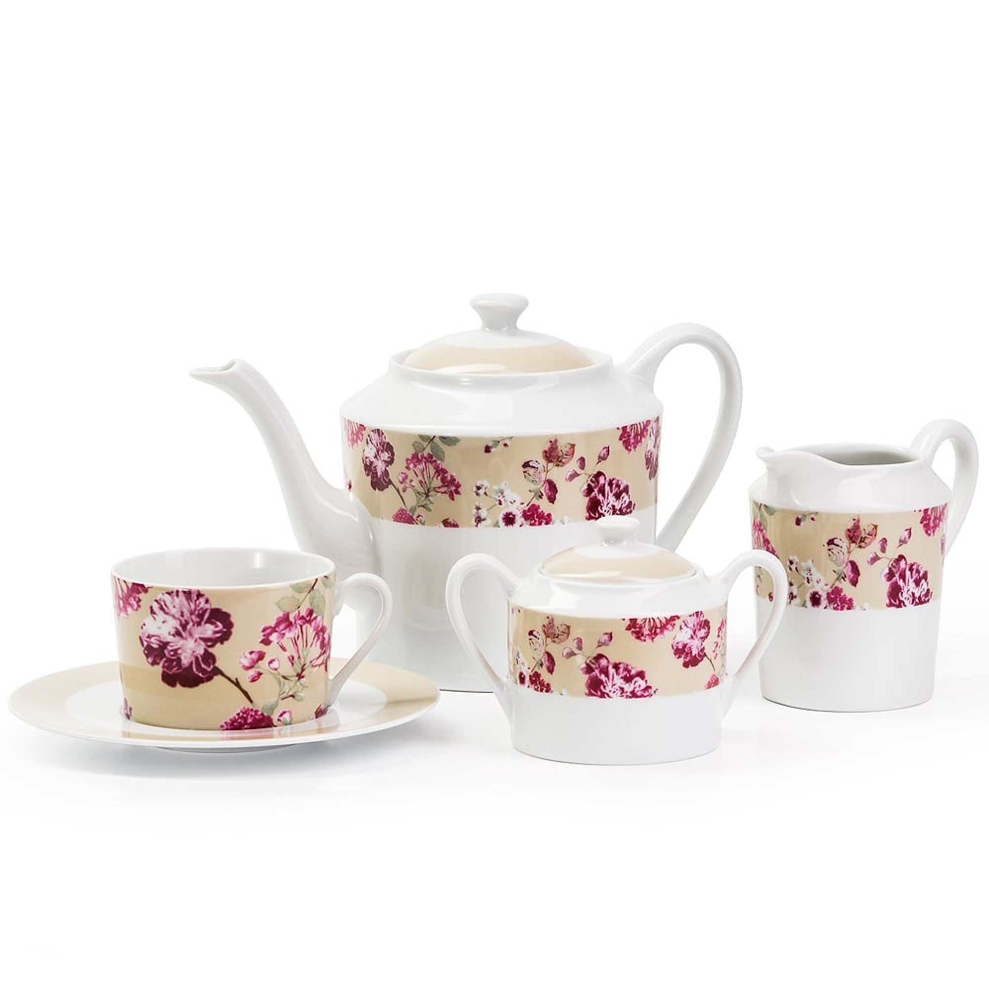 

Сервиз чайный 15 предметов 6 персон Rose De Sable liberty 2150, Белый;бежевый;розовый с узором цветы