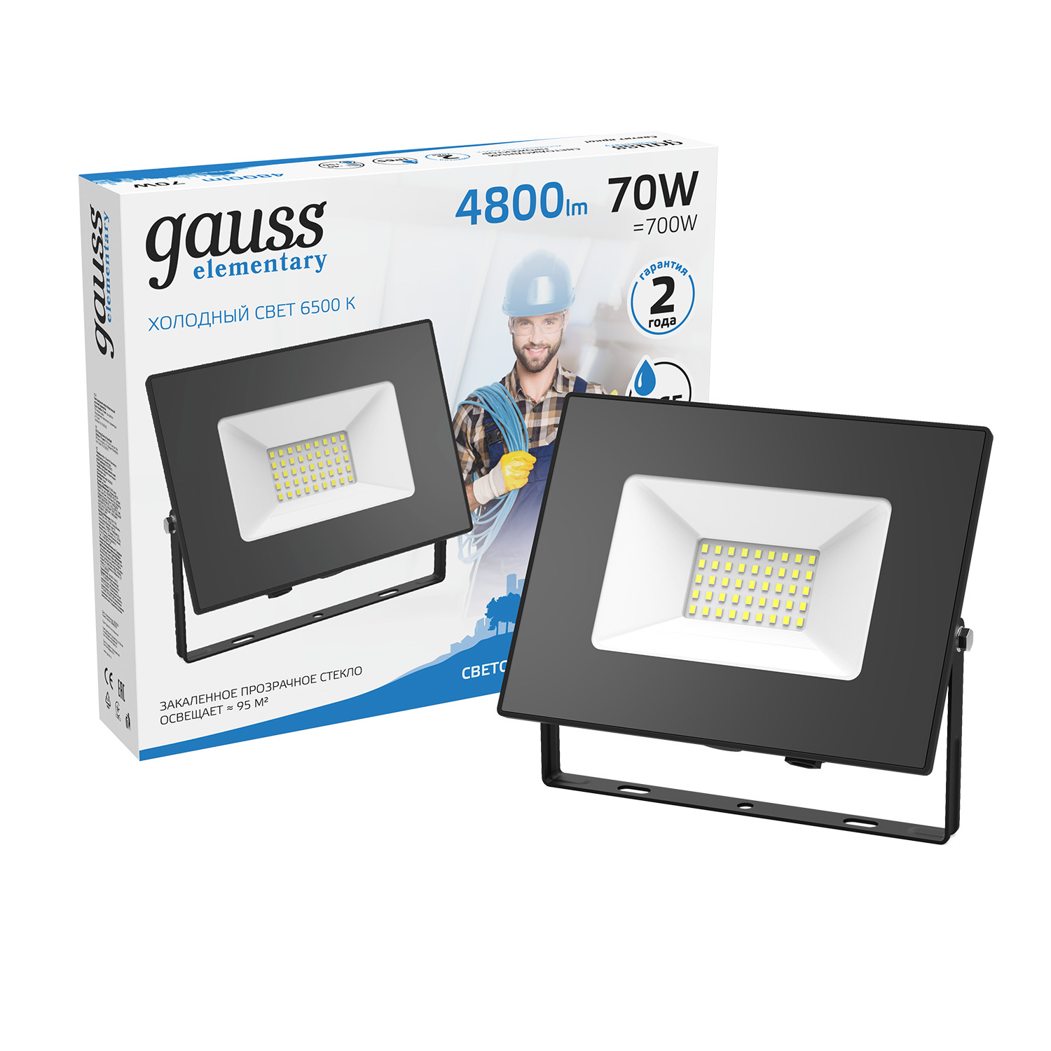 фото Прожектор светодиодный gauss led 70w ip65 6500к черный 1/24