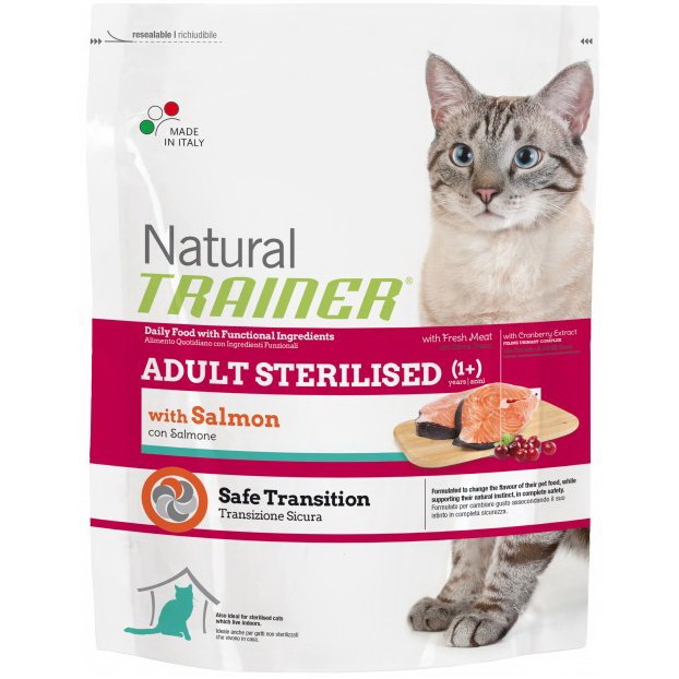 фото Корм для кошек trainer natural super premium adult sterilised, с лососем 1,5 кг