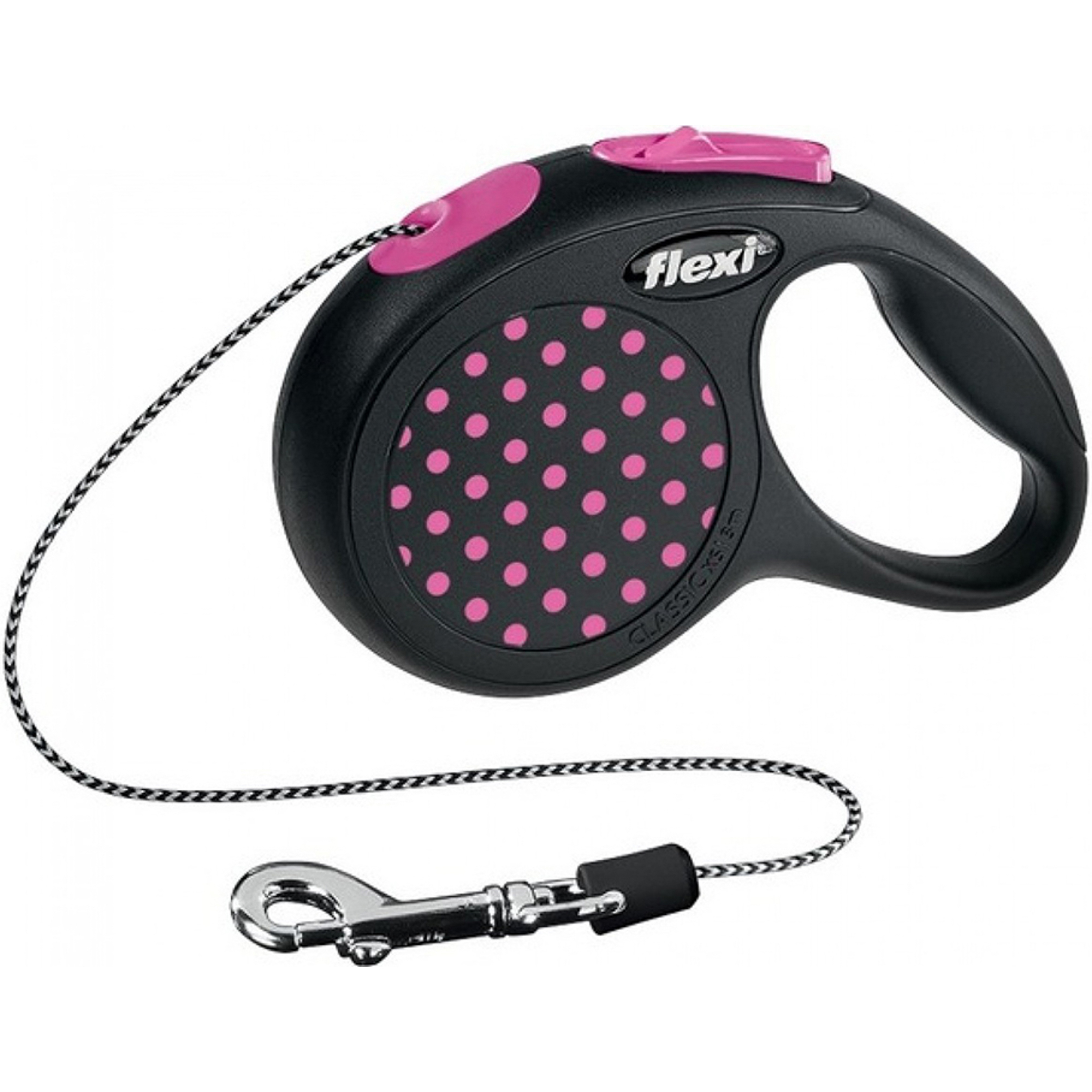 фото Рулетка для собак flexi design xs трос черная/розовый горох