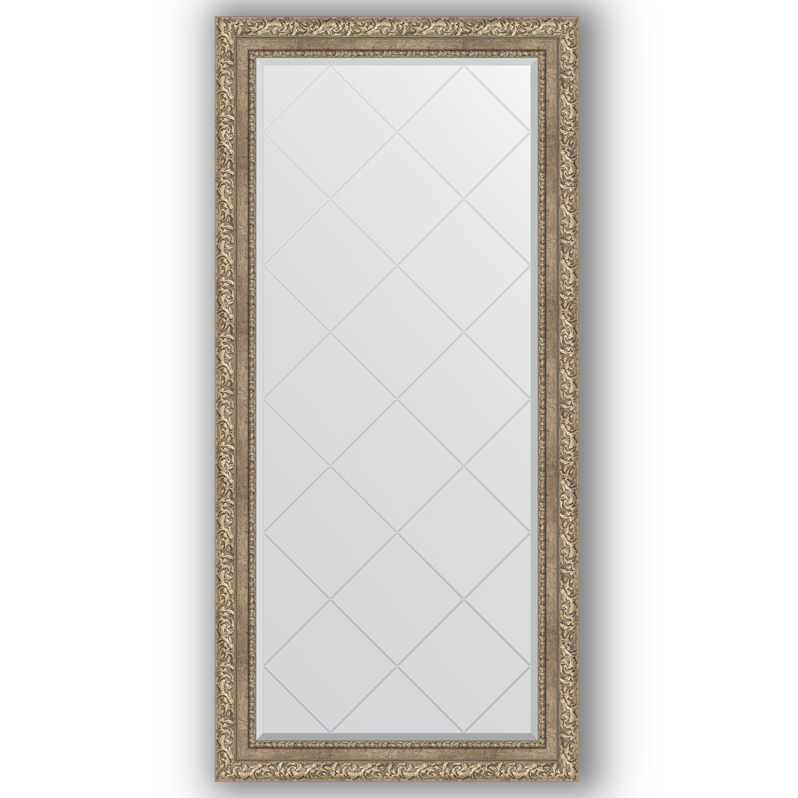 Зеркало с гравировкой в багетной раме Evoform виньетка античное серебро 85 мм 75x157 см