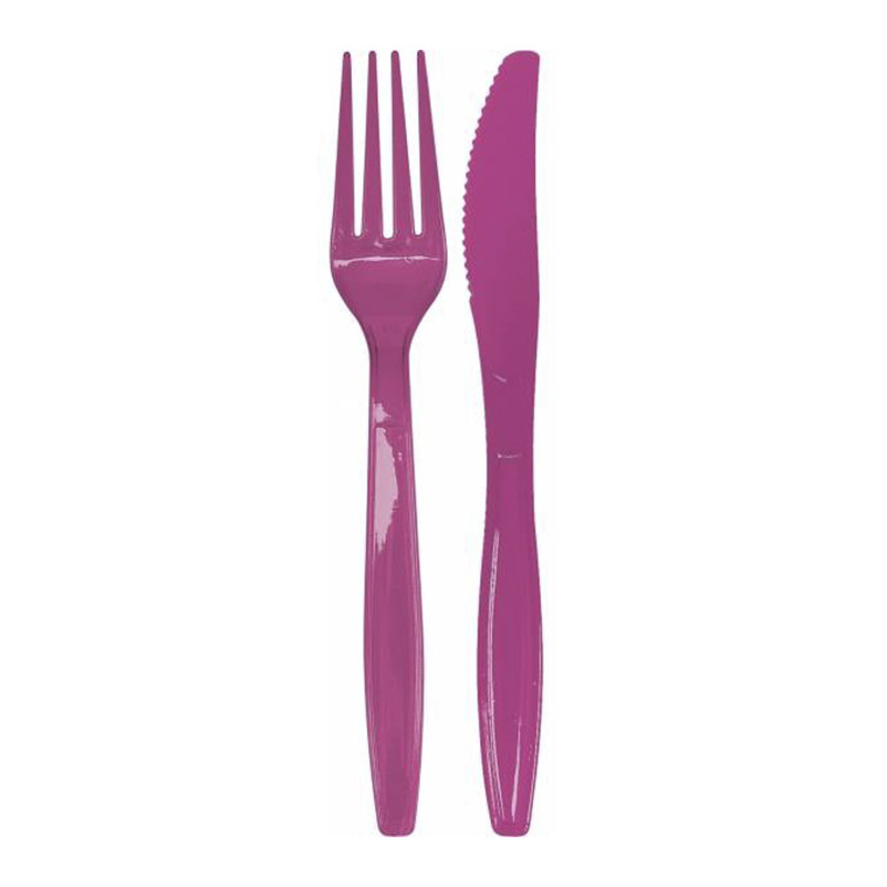 Ножи и Вилки пластик 10+10шт BBQ розовый - фото 1