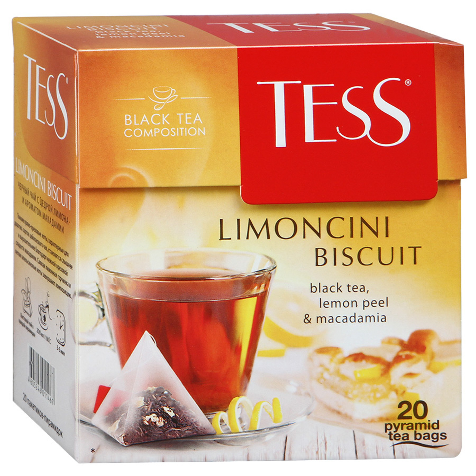 

Чай черный Tess Limoncini Biscuit с цедрой лимона и ароматом макадамии 20 пакетиков