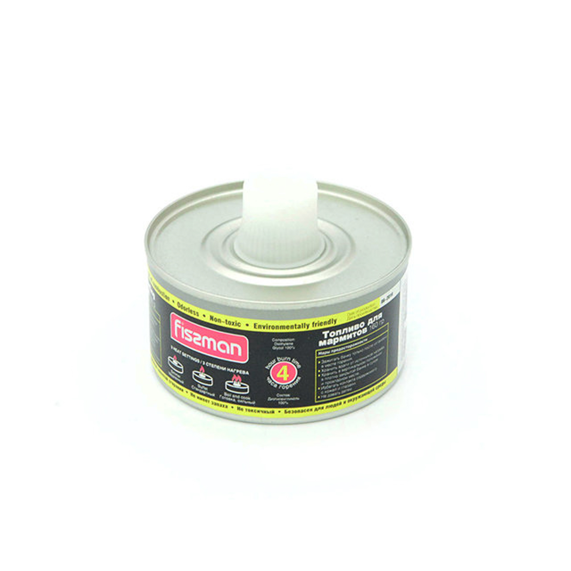 Топливо для мармитов Fissman с фитилем в банке с пластиковой крышкой 160 г / 4 часа горения (диэтиленгликоль)