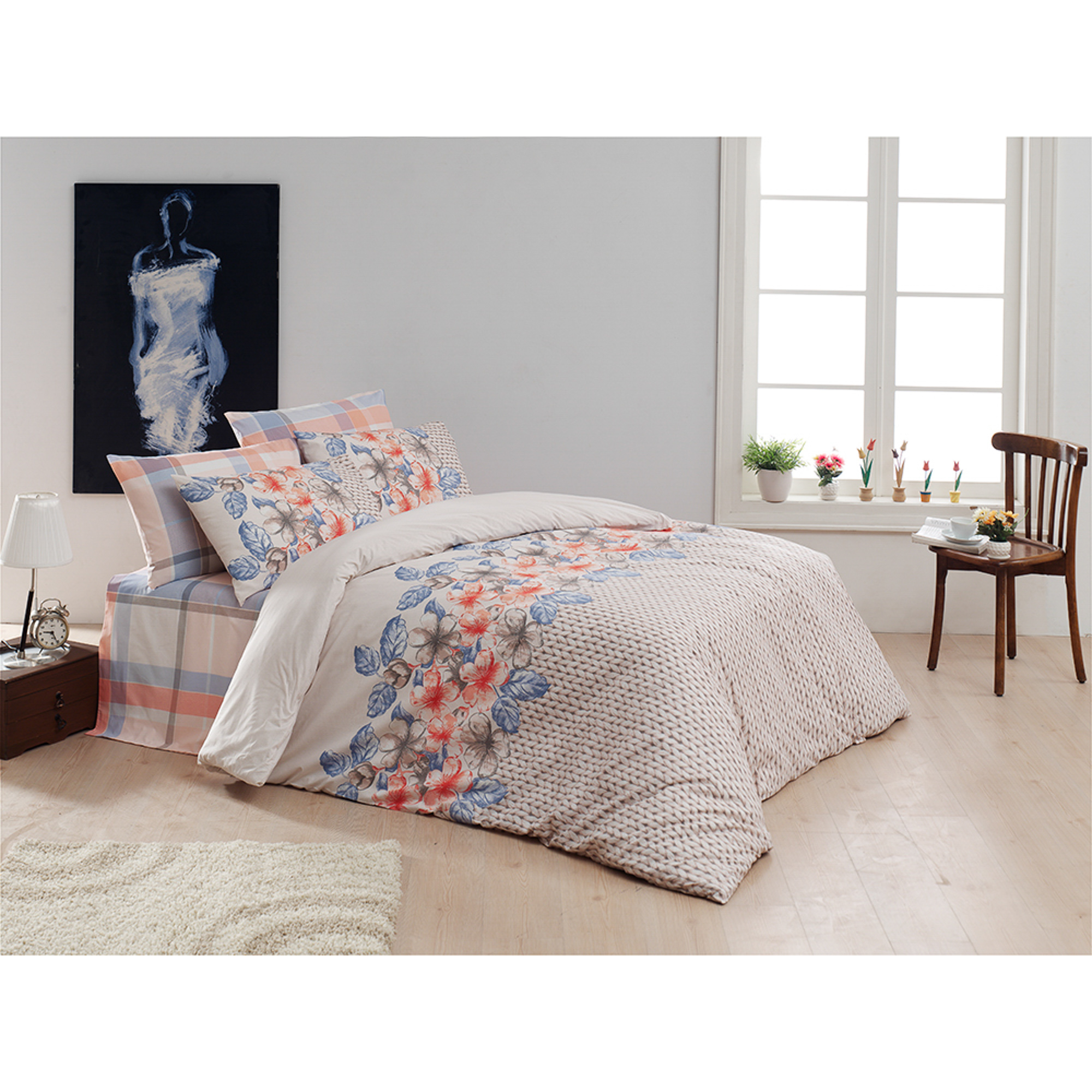 

Постельный комплект Bahar Sierra Mavi, Бежевый;бледно-оранжевый;красный;синий;серый;голубой с цветочным рисунком