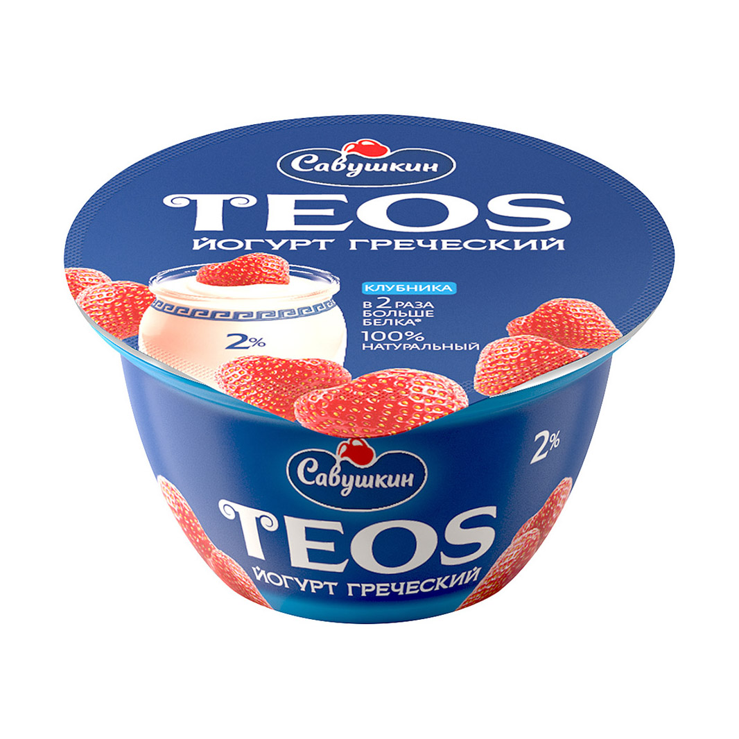 Йогурт Савушкин продукт Греческий Teos Клубника 2% 140 г - фото 1