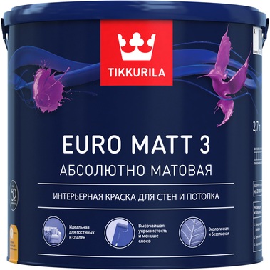 фото Краска tikkurila euro matt-3 интерьерная 2.7л тиккурила ойл