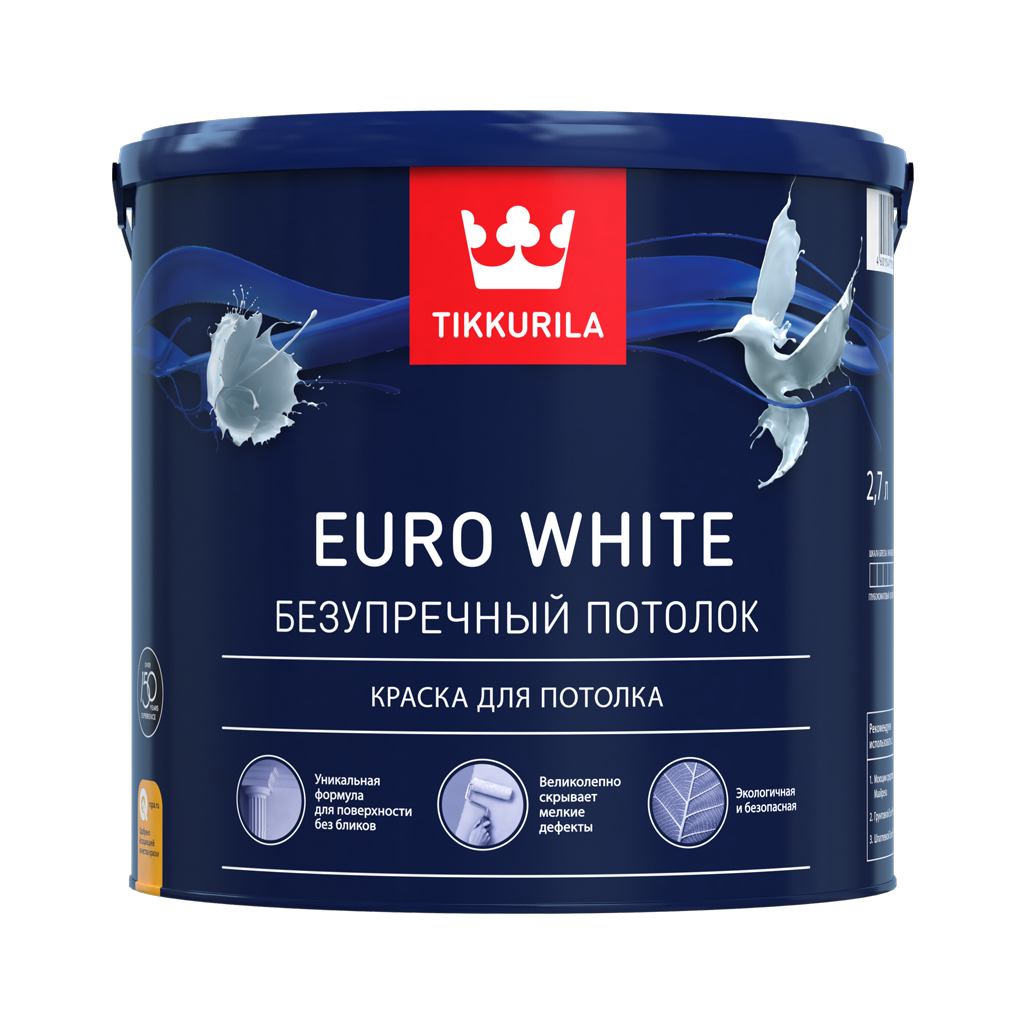 фото Краска tikkurila euro white белая для потолков 2.7л тиккурила ойл
