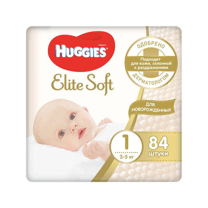 фото Подгузники для новорожденных huggies elite soft 1 (до 5 кг) 84 шт