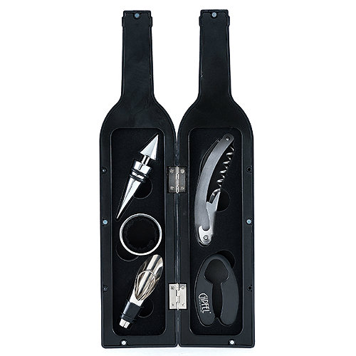 Набор винных аксессуаров из 5 предметов в кейсе в форме бутылки Gipfel, цвет черный - фото 1
