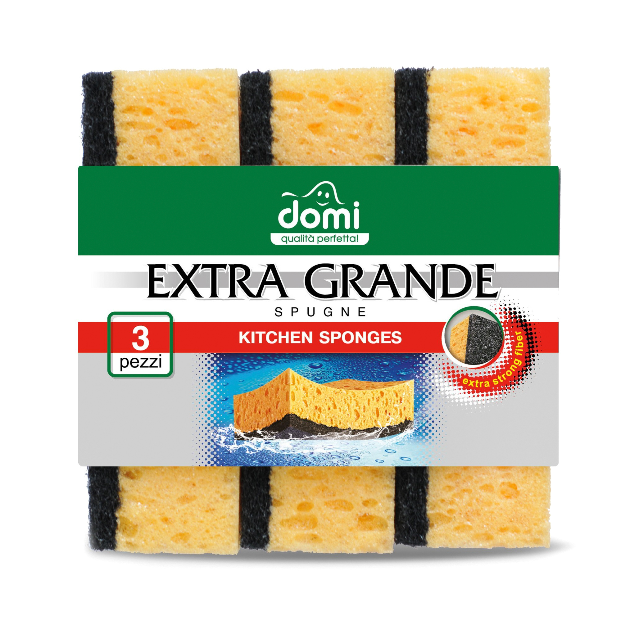 Губки кухонные  сверхбольшие Domi Extra Grande 3 шт, цвет желтый - фото 1