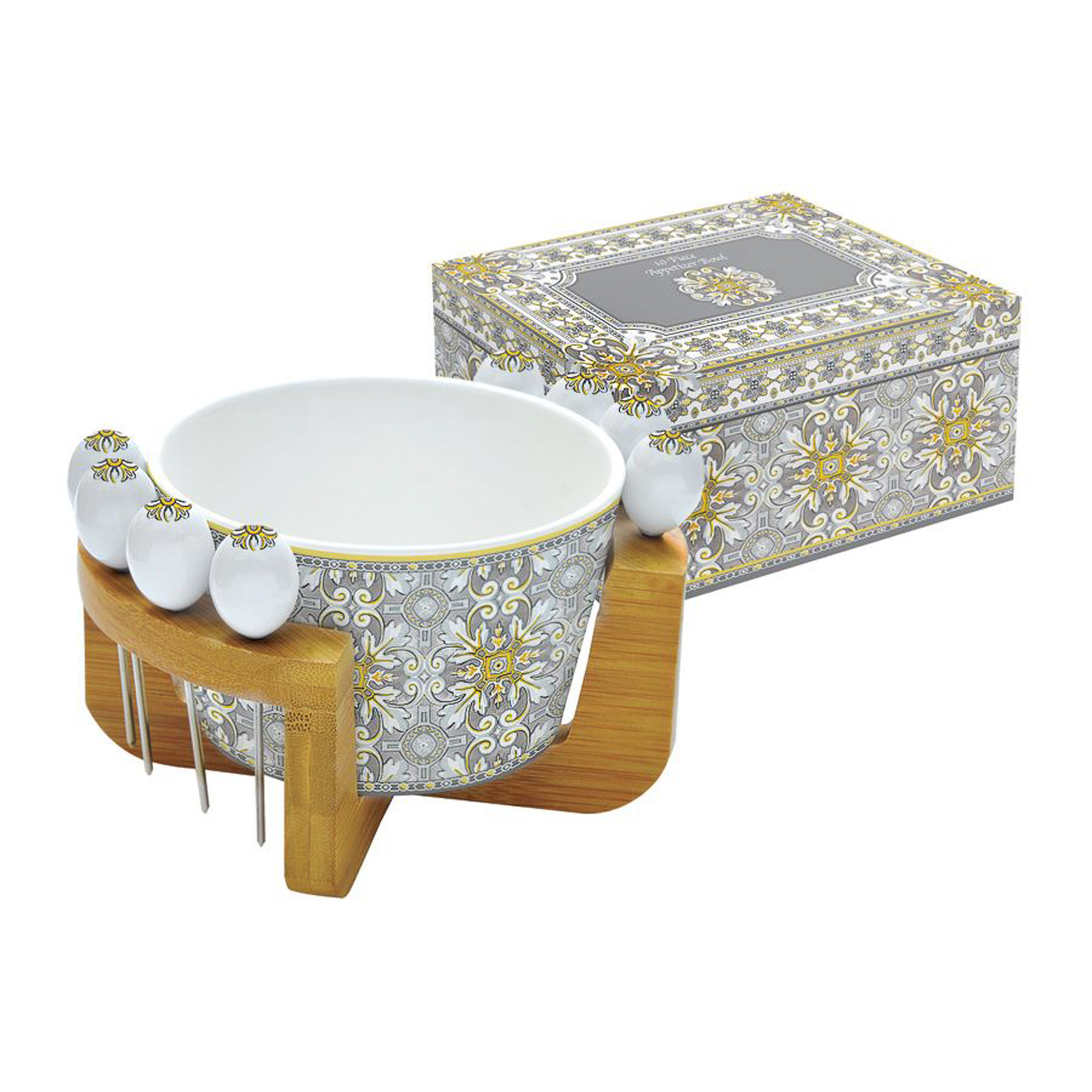 

Салатник Easy Life Майолика с набором шпажек, Серый