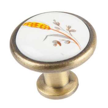 Ручка-кнопка Феникс-строй с фарфором колосок бронза